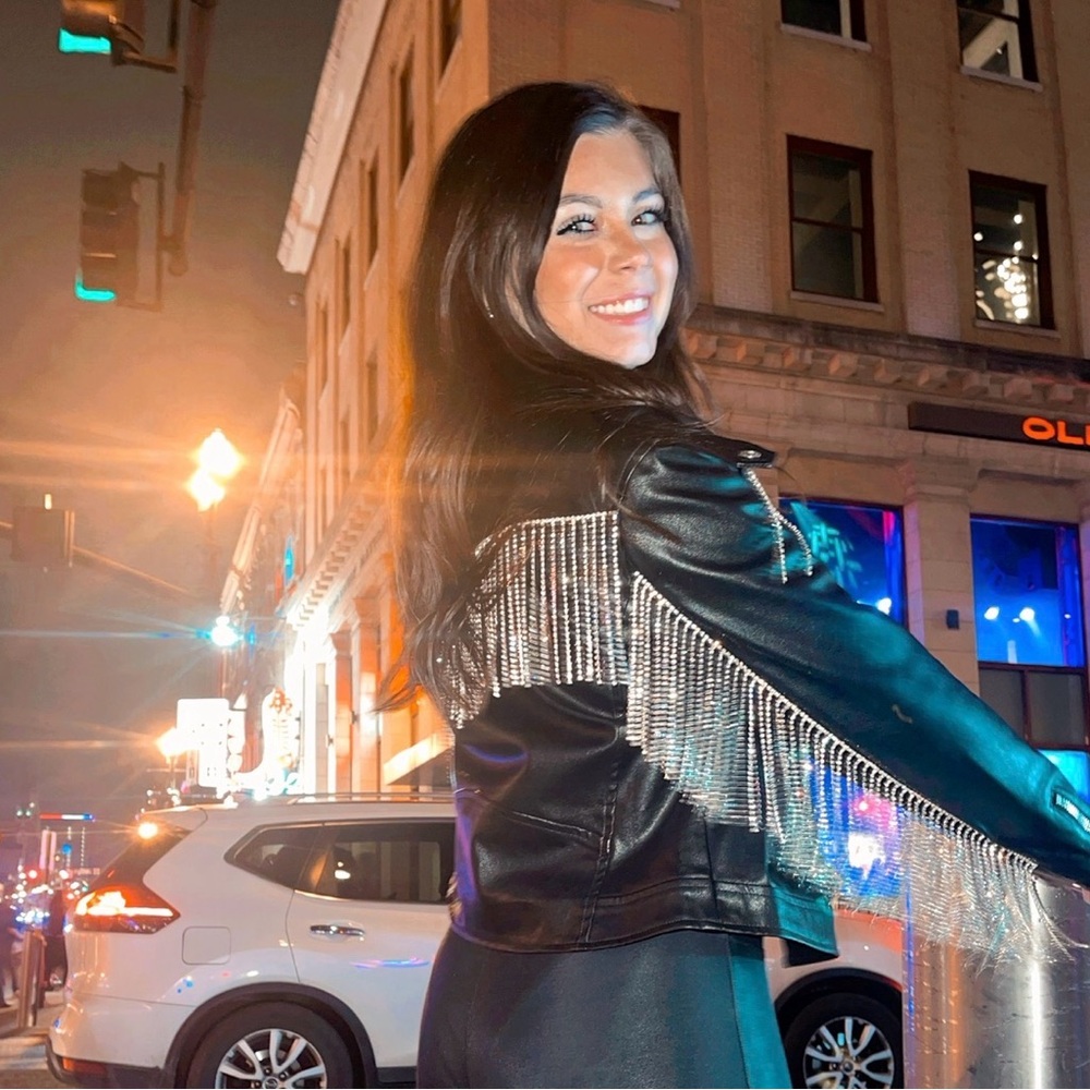 Buddy Love Black Leather Jacket with Silver Fringe